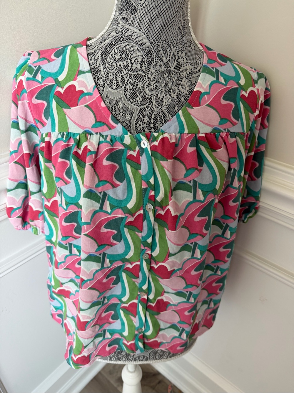 michelle McDowell Womens Pink Floral Blouse Size S